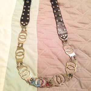 Black leather and handcuff detail belt